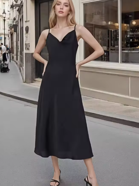 Vestido largo sexy francés con tirantes
