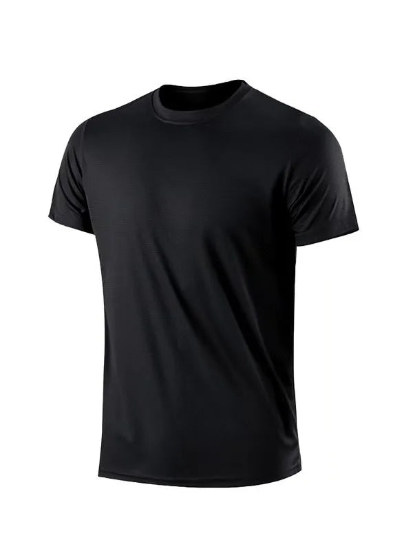 Quick-drying Men Running Shirts Fitness Compression Gym Polyester Sports T-shirt Black 2023 Workout Training Muscle Fit Clothing