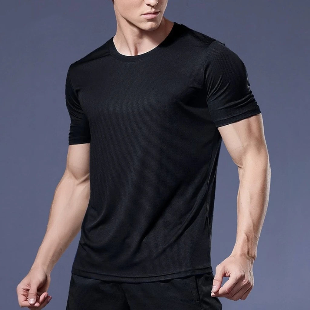 Quick-drying Men Running Shirts Fitness Compression Gym Polyester Sports T-shirt Black 2023 Workout Training Muscle Fit Clothing