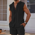 2025 New Men's Vest Shirt, Sleeveless Top and Shorts Plaid Two-Piece Set, Casual Trendy Sleeveless Shorts Hawaiian Beach Set