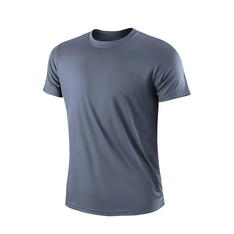 Quick-drying Men Running Shirts Fitness Compression Gym Polyester Sports T-shirt Black 2023 Workout Training Muscle Fit Clothing