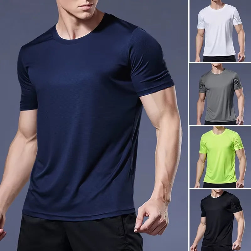 Quick-drying Men Running Shirts Fitness Compression Gym Polyester Sports T-shirt Black 2023 Workout Training Muscle Fit Clothing