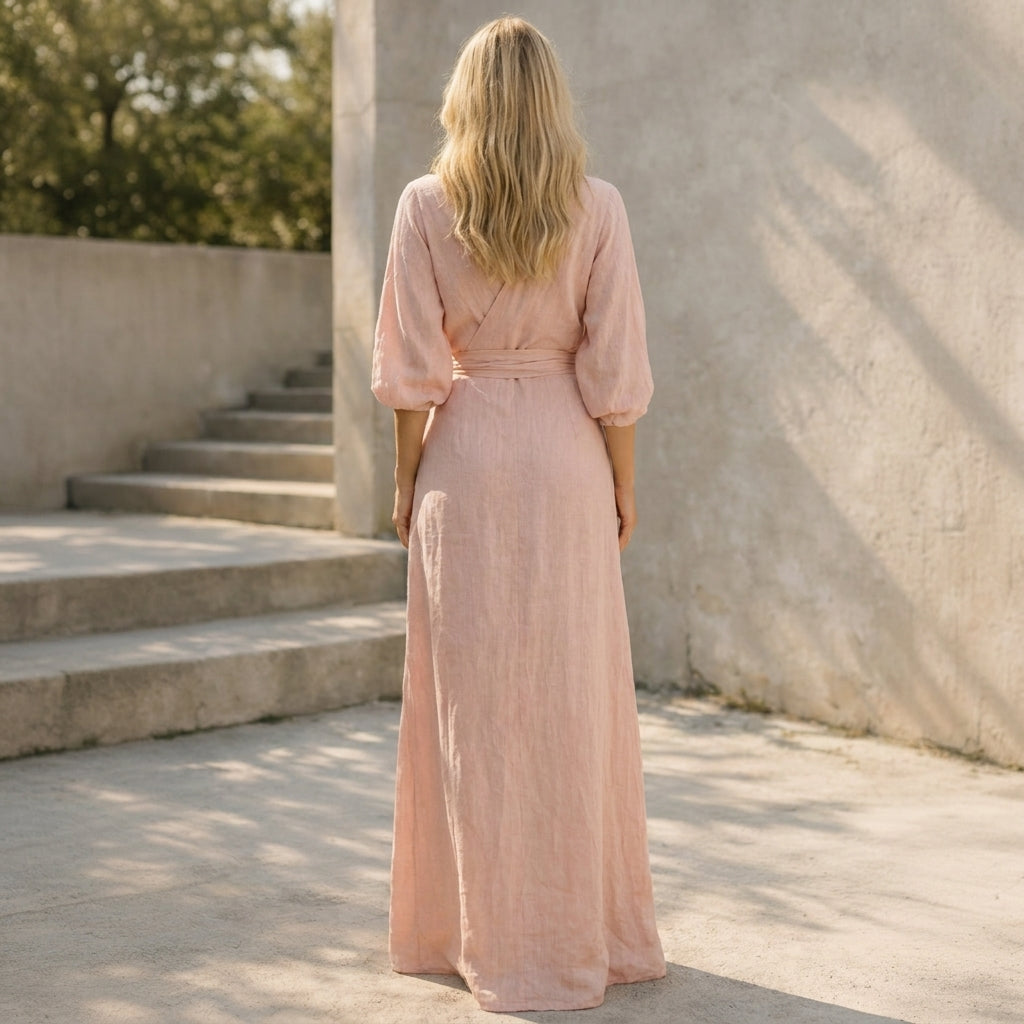 Vestido largo liso con escote