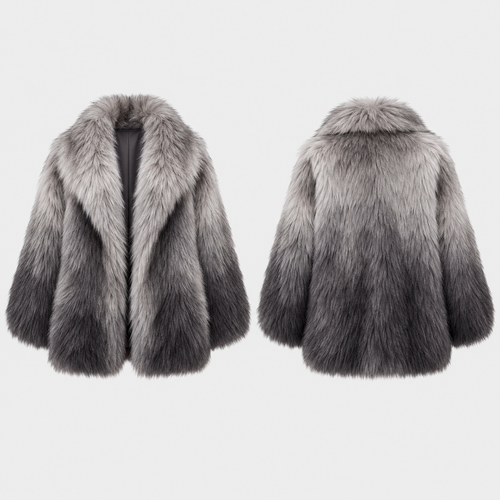 Abrigo Fur Degradado Oversize gris degradado, vista frontal y trasera