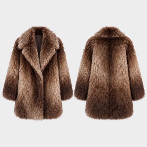 Abrigo Fur Degradado Oversize marrón degradado, vista frontal y trasera