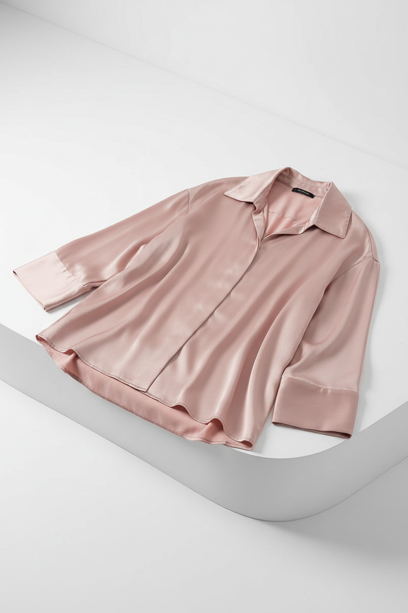 Camisa satén rosa palo oversize mujer