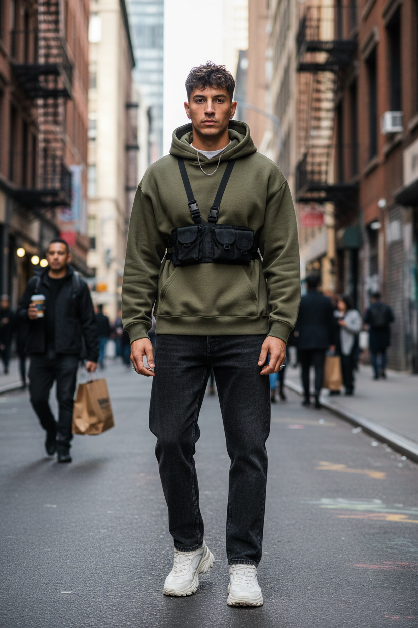Hoodie oversize verde oliva lifestyle urbano hombre
