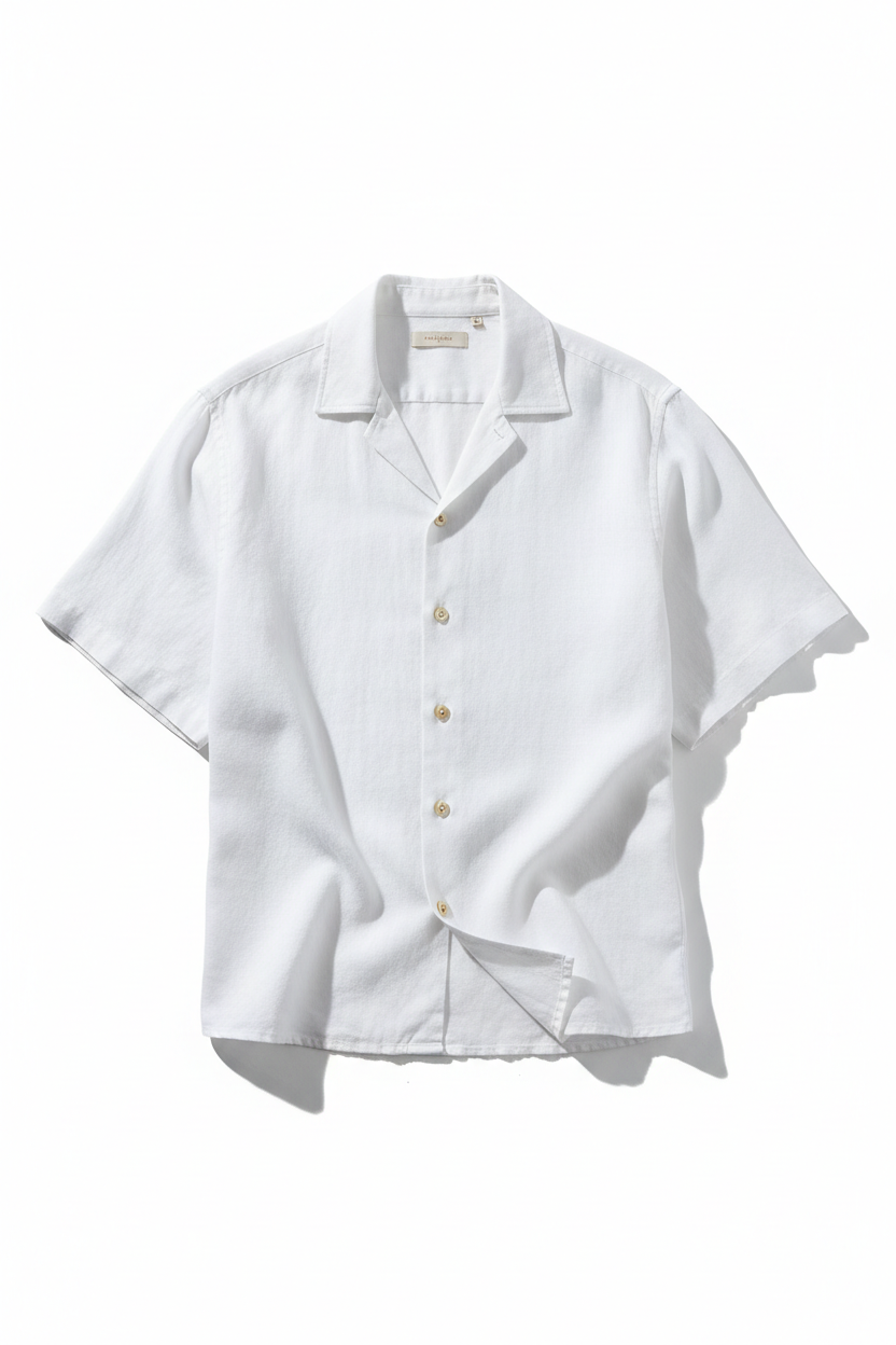 Camisa lino blanca manga corta hombre