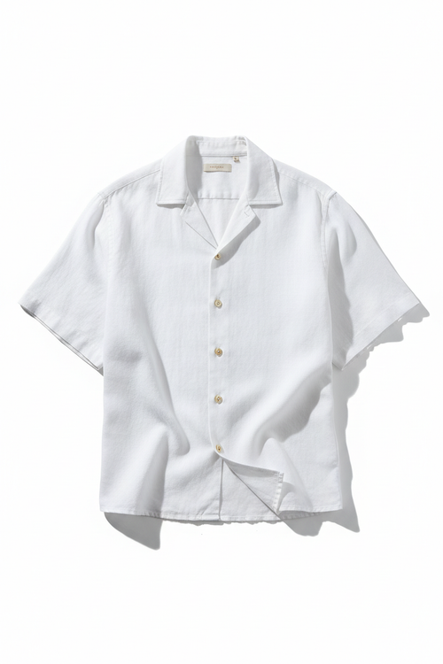 Camisa lino blanca manga corta hombre