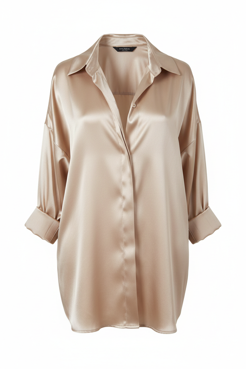 Camisa satén champán oversize mujer