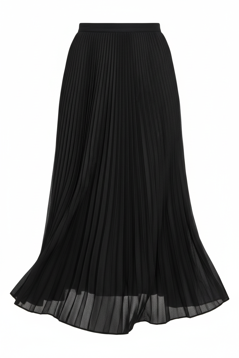 Falda midi plisada negra mujer