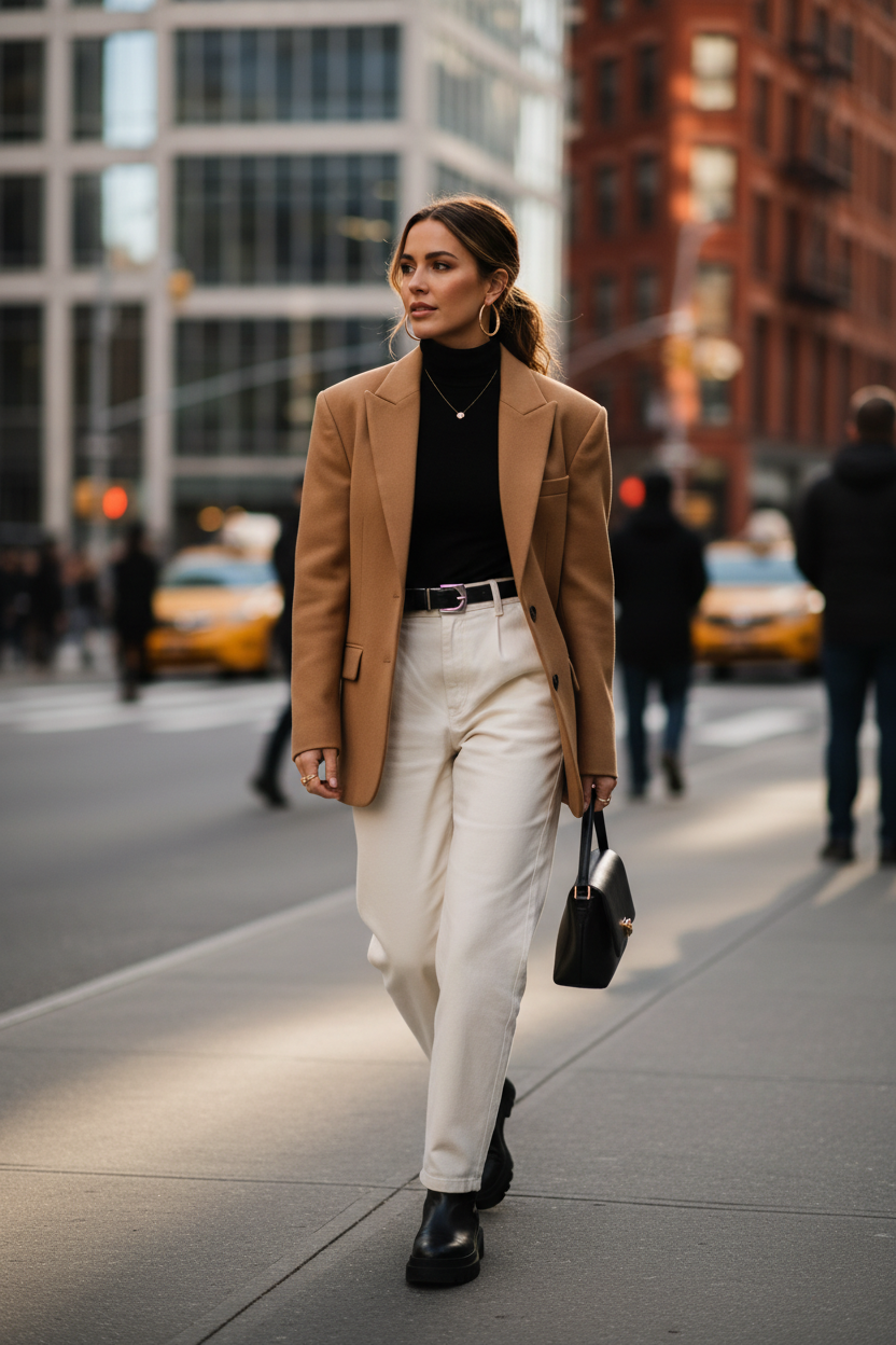 Blazer oversize camel lifestyle urbano