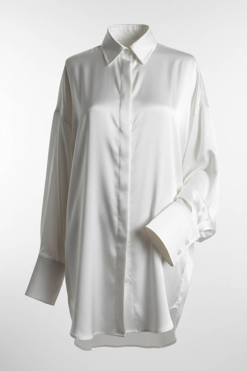 Camisa satén blanca oversize mujer