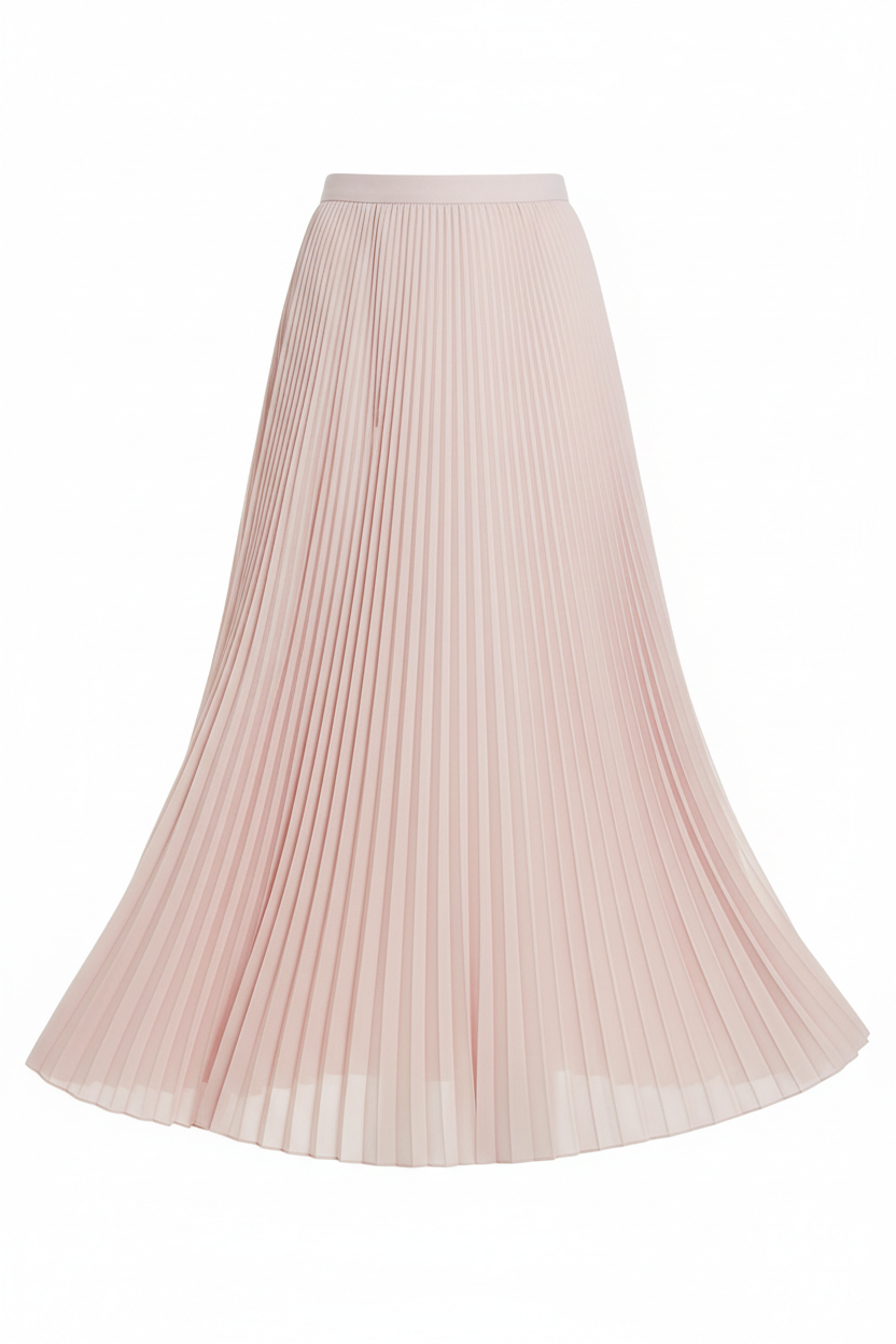 Falda midi plisada rosa pastel mujer