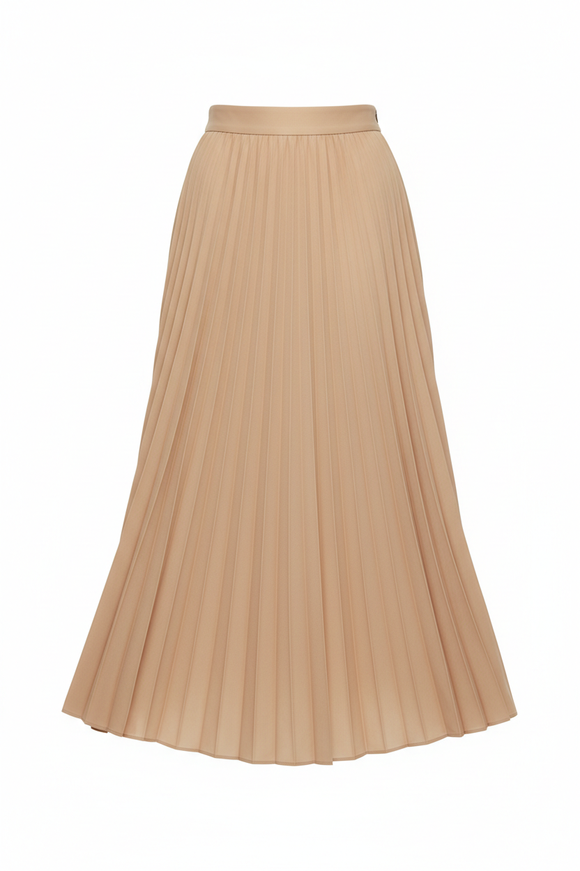 Falda midi plisada beige mujer