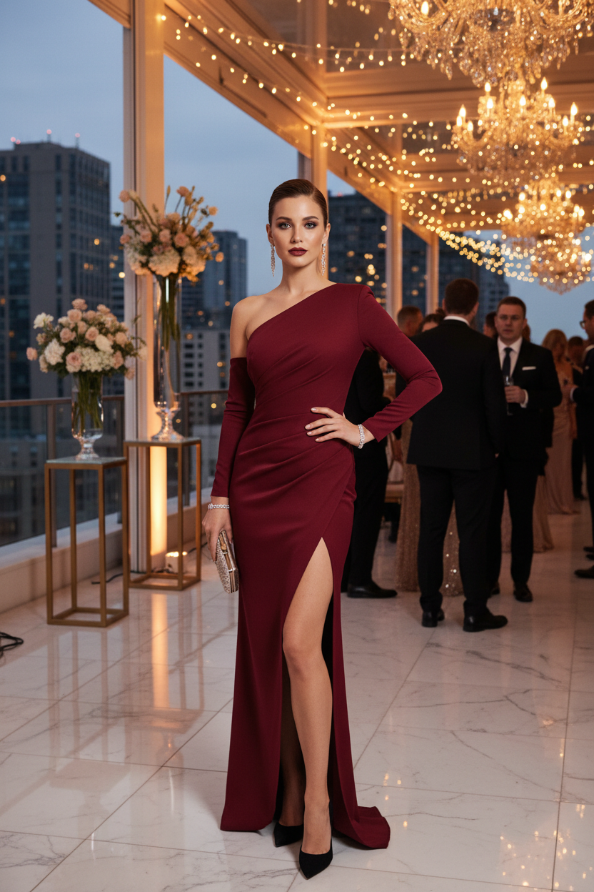 Vestido bodycon burdeos lifestyle evento
