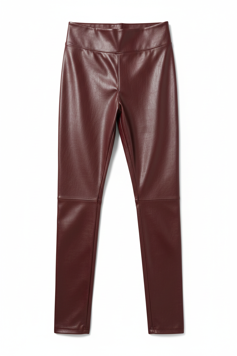 Leggings efecto cuero burdeos push-up mujer