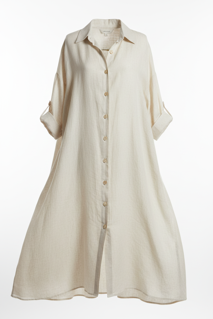 Vestido camisero lino blanco roto