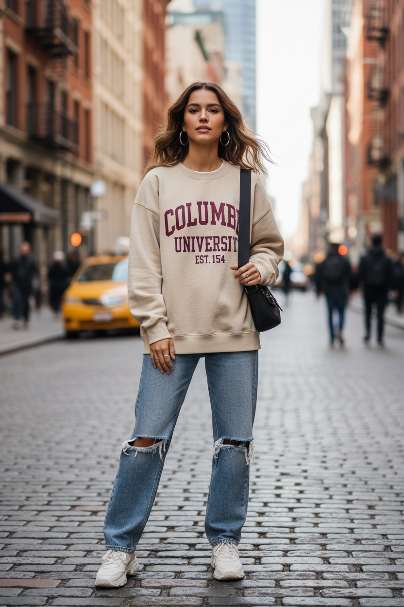 Sudadera oversized beige lifestyle urbano