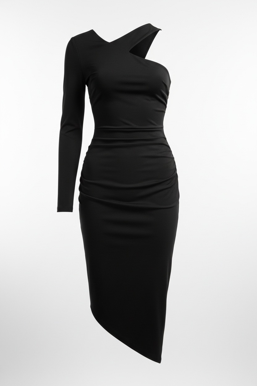 Vestido bodycon asimétrico negro mujer