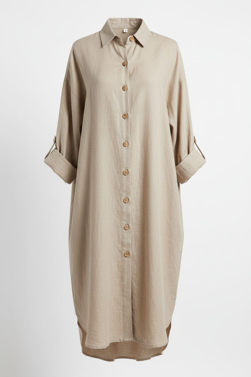 Vestido camisero lino beige