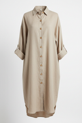 Vestido camisero lino beige
